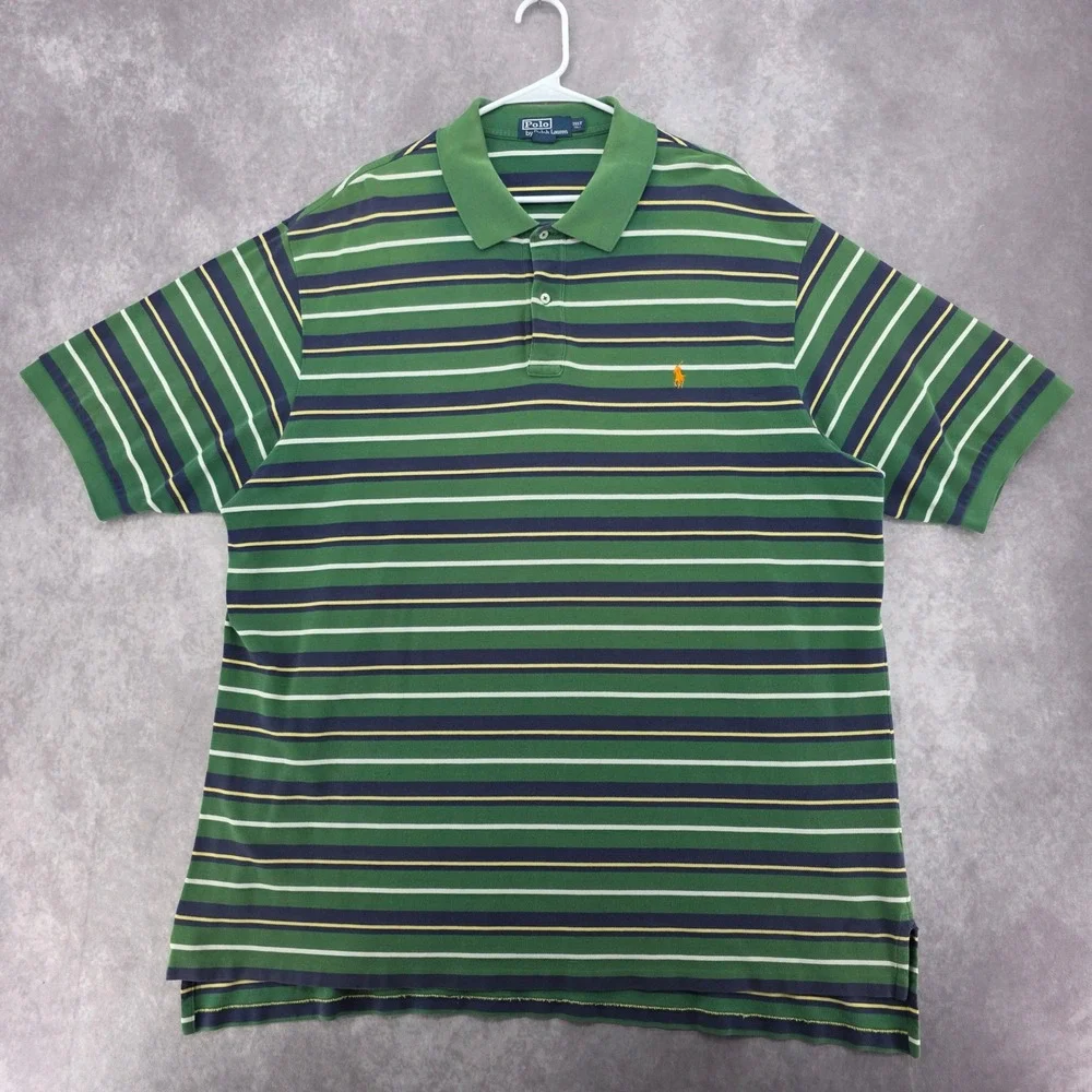 Polo Ralph Lauren Mens 3XLT Tall Striped Polo Shirt Green Pique Short Sleeve
